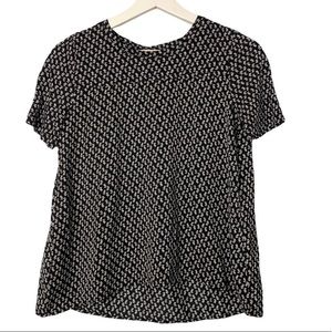 Loft Black/White Print Lightweight High-Low Short Sleeve Top Blouse XSP